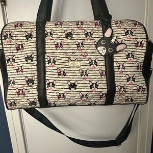 Betsey Johnson Black and Cream Dog Print Travel Bag